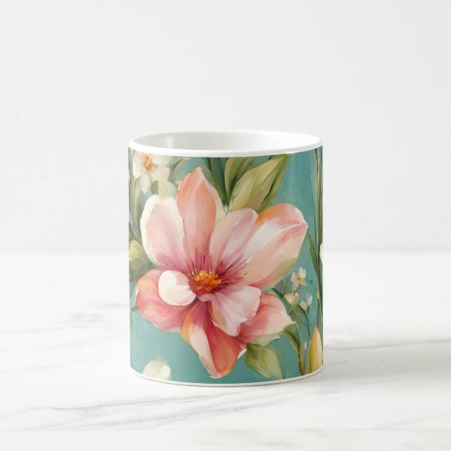 Exquisite Rosa, Gult Magnolia with White Flowers Kaffemugg (Center)
