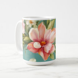 Exquisite Rosa, Gult Magnolia with White Flowers Kaffemugg