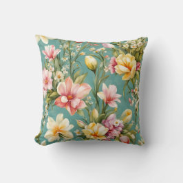 Exquisite Rosa, Gult Magnolia with White Flowers Kudde