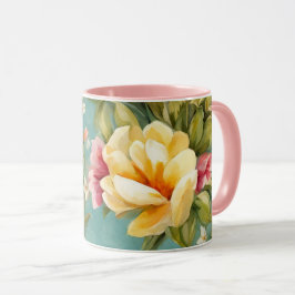 Exquisite Rosa, Gult Magnolia with White Flowers Mugg