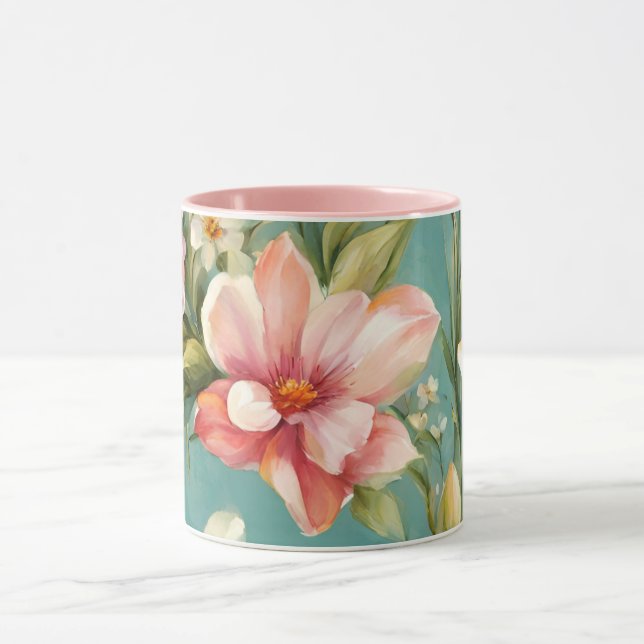 Exquisite Rosa, Gult Magnolia with White Flowers Mugg (Center)