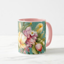 Exquisite Rosa, Gult Magnolia with White Flowers Mugg