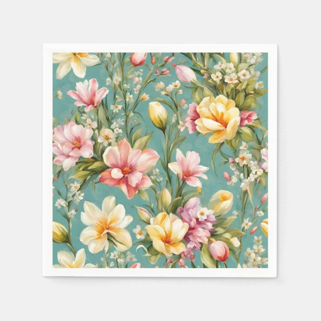 Exquisite Rosa, Gult Magnolia with White Flowers Pappersservett (Framsidan)