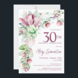 Exquisite Rosa Mauve Blommigt 30års födelsedag Inbjudningar<br><div class="desc">Inbjudan till elegant 30års födelsedag-part innehåller en guld ram och två arrangemang för blommor från rosa. All text är redigerbar. Det här objektet är en del av Exquisite Rosa Mauve Blommigt Collection. Den innehåller mallar som du kan använda för att skapa ett unikt inbjudningspaket och party-artiklar.</div>