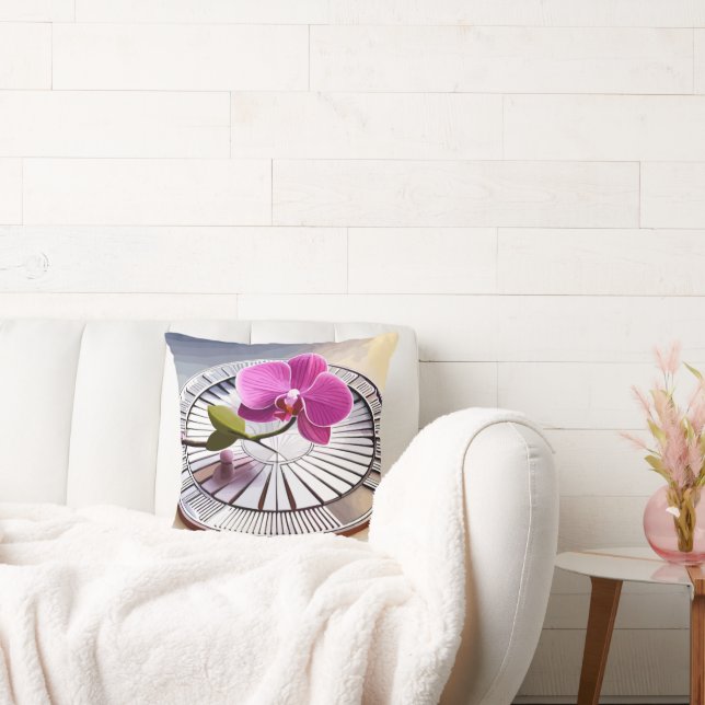 Exquisite Rosa Orchid Rests on Silver Plate Kudde (Soffa)