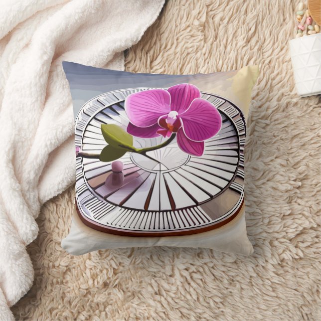 Exquisite Rosa Orchid Rests on Silver Plate Kudde (Filt)