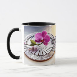 Exquisite Rosa Orchid Rests on Silver Plate Mugg
