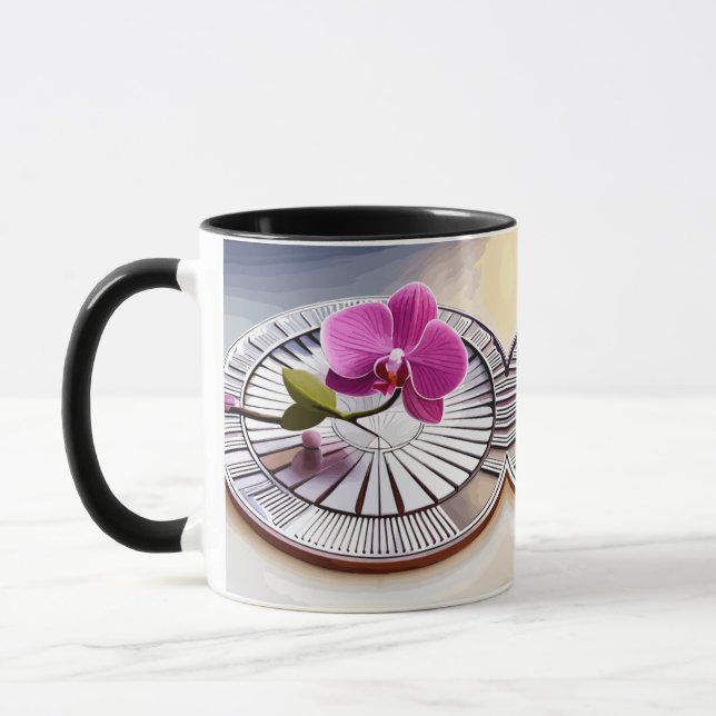 Exquisite Rosa Orchid Rests on Silver Plate Mugg (Vänster)
