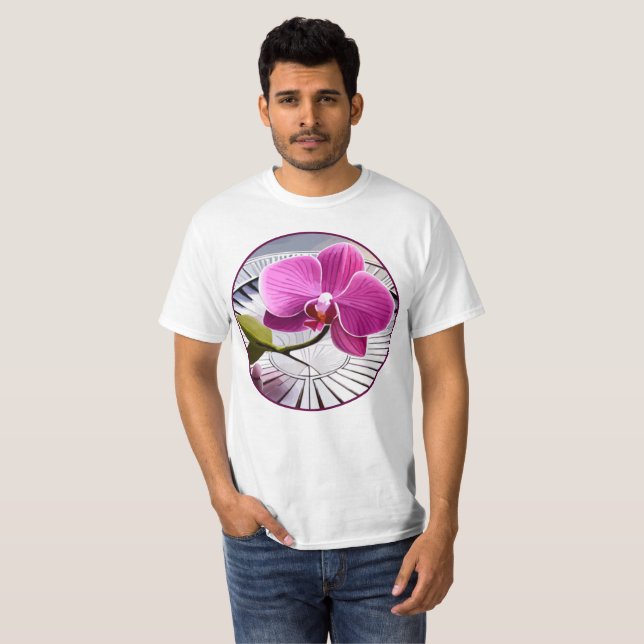 Exquisite Rosa Orchid Rests on Silver Plate T Shirt (Hel framsida)