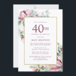 Exquisite Rosa ros Blommigt 40:e födelsedagen Inbjudningar<br><div class="desc">Elegantens 40:e inbjudan till födelsedagspartiet innehåller en inbjudan från guld ram och två arrangemang från  rosa ros. All text är redigerbar. Det här objektet är en del av Exquisite Rosa Mauve Blommigt Collection. Den innehåller mallar som du kan använda för att skapa ett unikt inbjudningspaket och party-artiklar.</div>