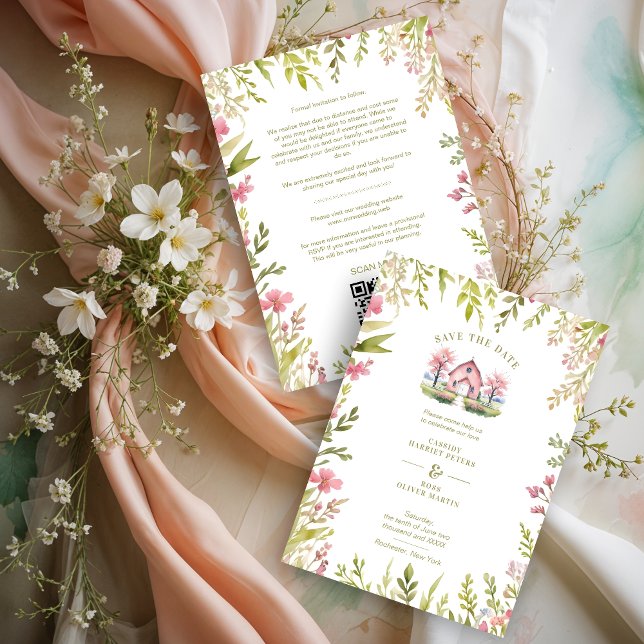 Exquisite Rustic Church Country Spring Frame Spara Datumet (Exquisite Rustic Church Classic Country Style with Delicate Narrow Botanical Spring Wildflowers.)