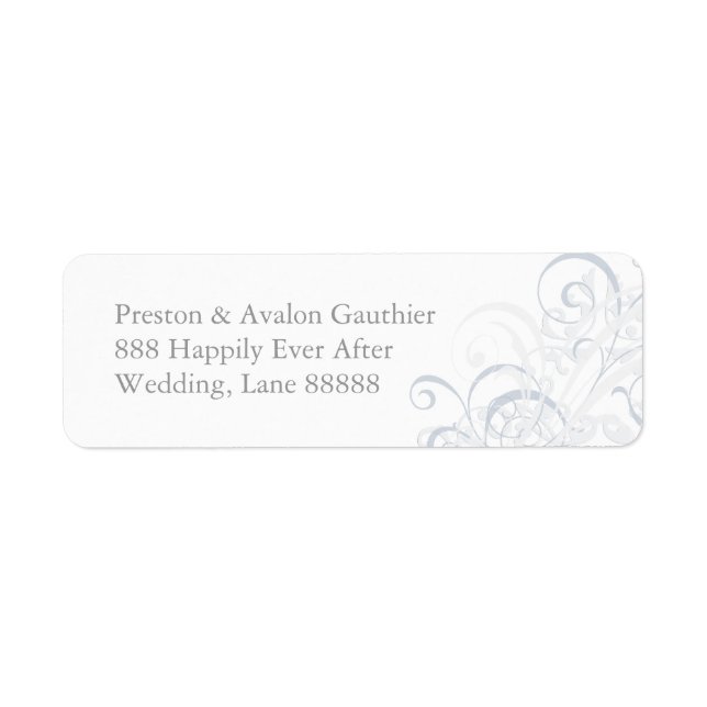 Exquisite Silve Rulla White Bröllop Address Label Returadress Etikett (Framsidan)