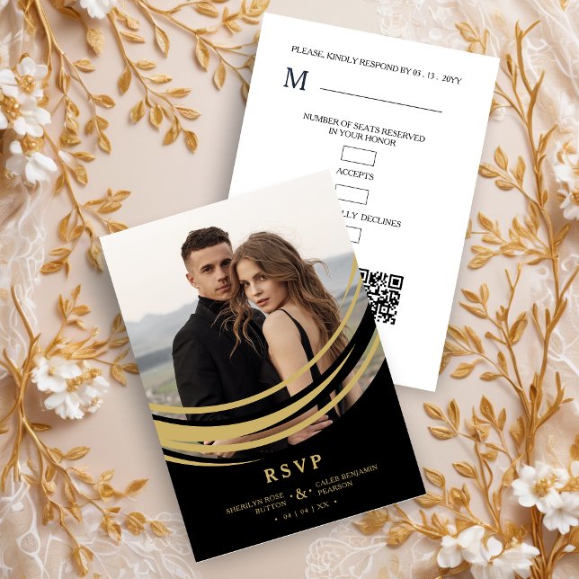 Exquisite Stylish Golden Abstract Geometric Shape OSA Kort (Exquisite Stylish Faux Golden Abstract Geometric Shape Photo Wedding RSVP Card.)