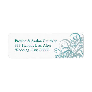 Exquisite Teal Rulla White Bröllop Address Label Returadress Etikett
