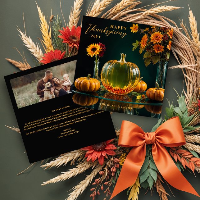 Exquisite Thanksgiving Amber Glass Pumpkin Autumn Julkort (Exquisite Thanksgiving Amber Glass Pumpkin and Autumn Leaves & Flowers Holidays Cards.)