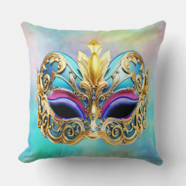 Exquisite Venectian Mask on a Färgad Background Kudde