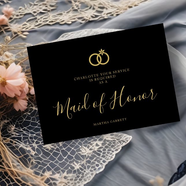 Exquisite Wedding Rings Maid of Honor Luxury  (Exquisite Wedding Rings Maid of Honor Luxury Wedding in Black Background Proposal Card.)