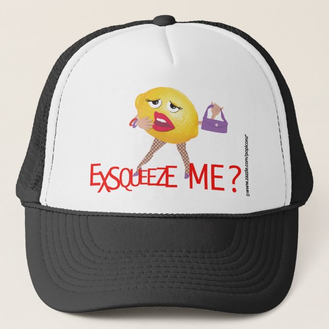 "exsqueeze jag?", humoristisk hatt för rolig truckerkeps (Framsida)