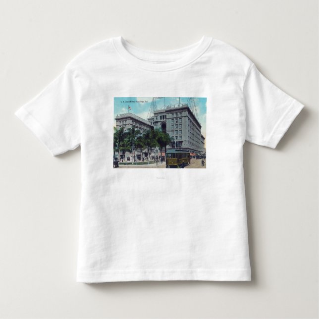 Exteior beskådar av det anslags- hotellet för US T-shirt (Framsida)