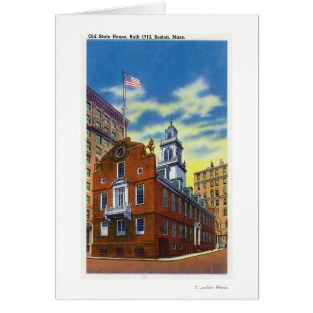 Exteriell syn på det gamla statliga huset hälsningskort (Framsidan)