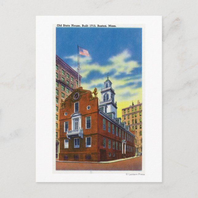 Exteriell syn på det gamla statliga huset vykort (Framsida)