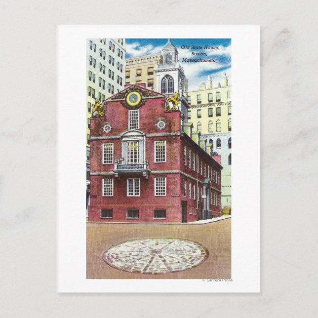 Exteriell syn på gamla statliga hus vykort (Framsida)