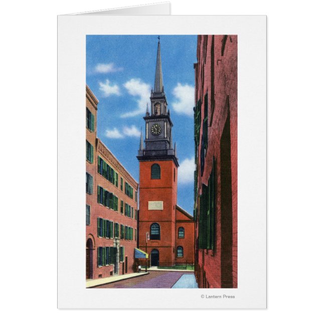 Exteriell syn på gammal nordkyrka hälsningskort (Framsidan)