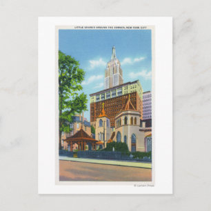 Exteriell syn på lilla kyrkan runt vykort