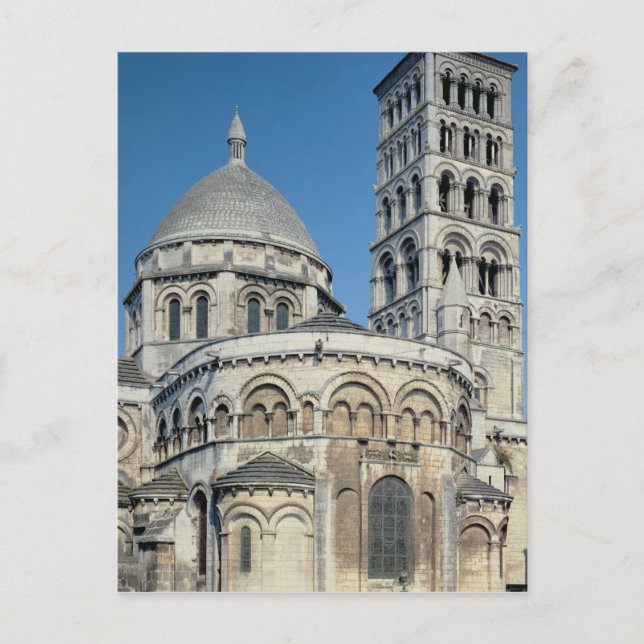 Exteriell vy av chevet vykort (Framsida)