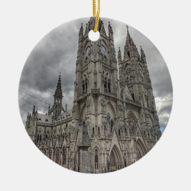 Exteriör av basilikan i Quito, Ecuador Julgransprydnad Keramik (Framsidan)