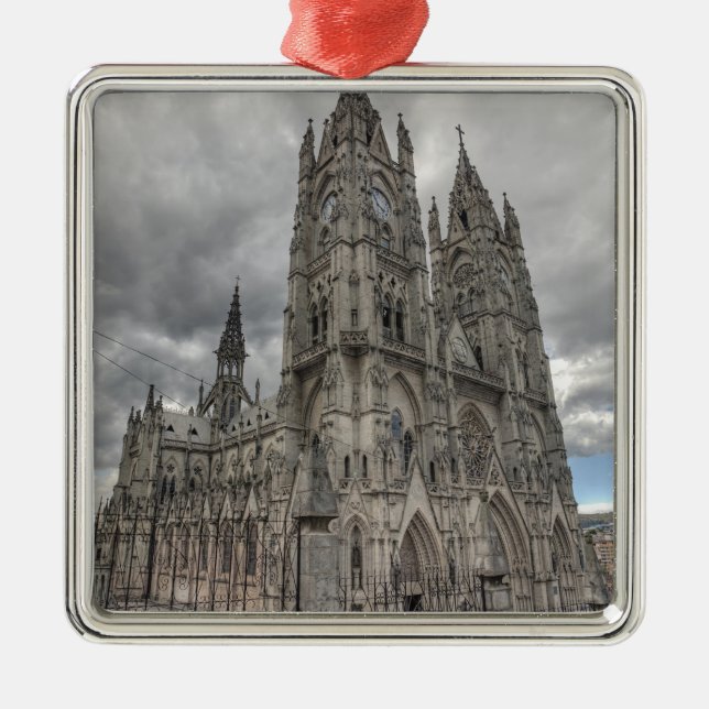 Exteriör av basilikan i Quito, Ecuador Julgransprydnad Metall (Framsidan)