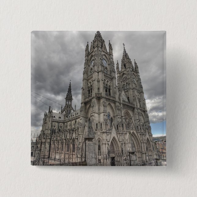 Exteriör av basilikan i Quito, Ecuador Knapp (Framsida)