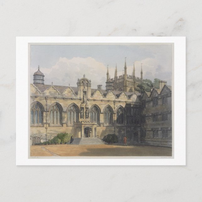 Exterior of Oriel College, illustration från " Vykort (Framsida)