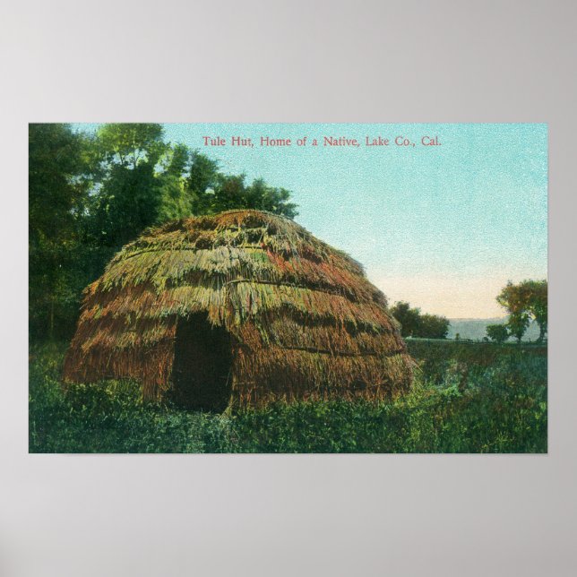 Exterior View of a Tule HutLake County, CA Poster (Framsidan)