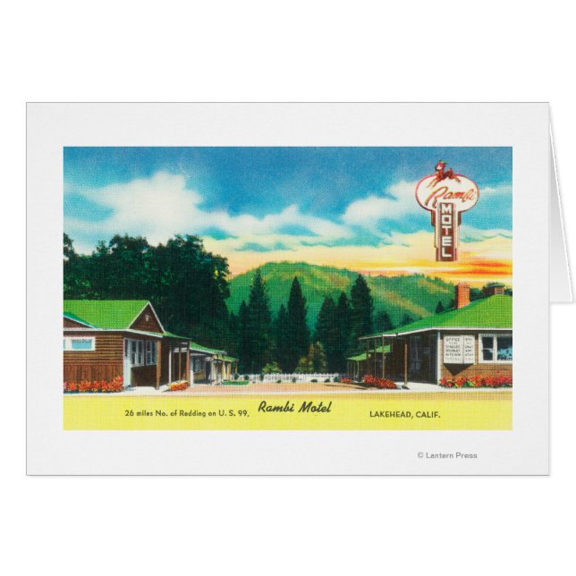 Exteriör View of the Rambi Motel Lakehead, CA Hälsningskort (Framsidan Horizontal)