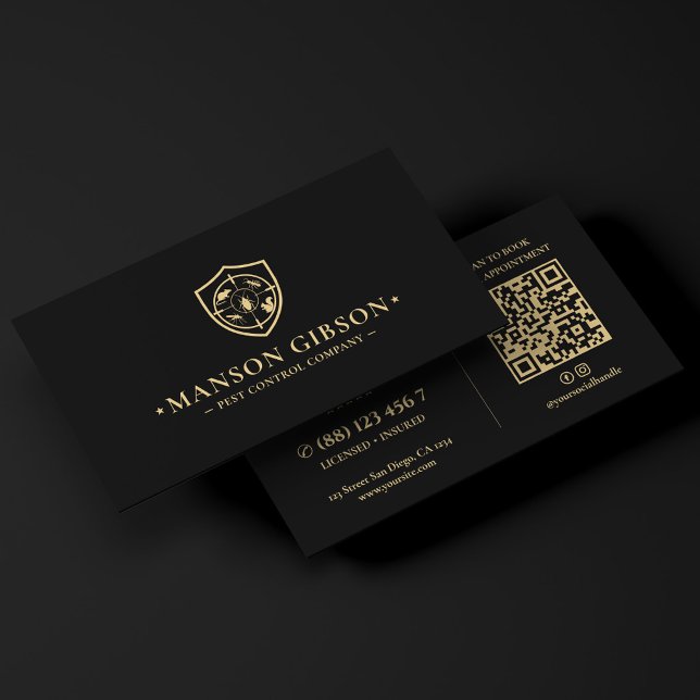 Exterminator Pest Control Logotyp Svart Modern Visitkort (Exterminator Pest Control Logo Black Modern Business Card
)