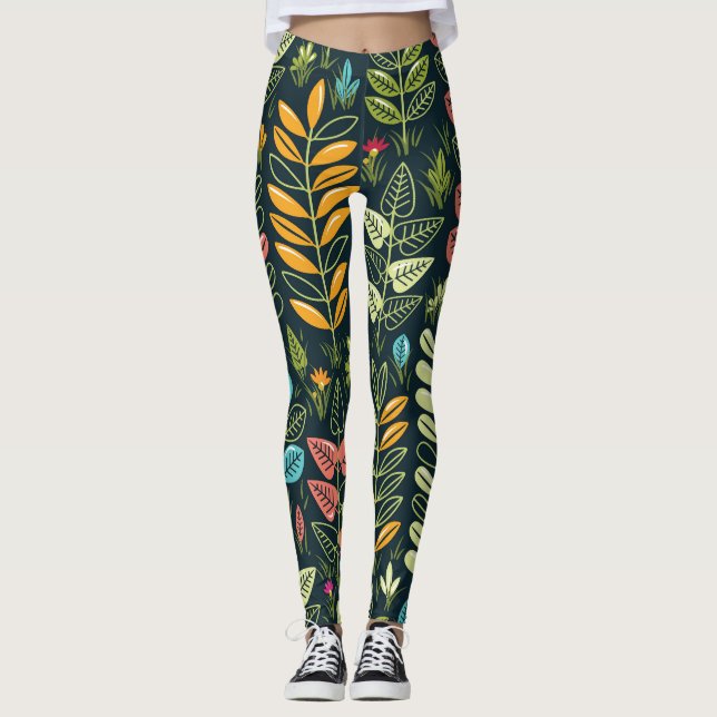 Externa blommor: Handdränkt Blommigt Elegance Leggings (Framsida)