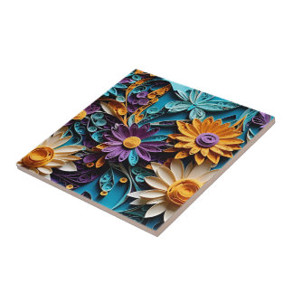 Externa blommor: Papper med fyrkantig Blommigt på Kakelplatta