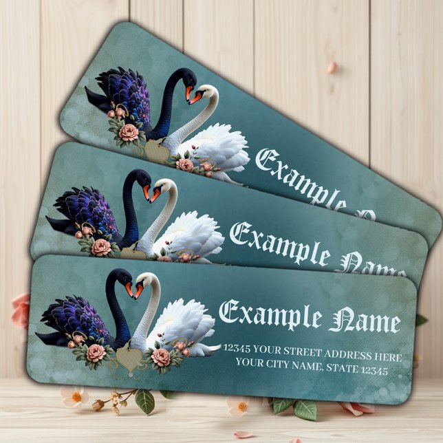 Externa Bond, Svarta och vita Svanar i Kärlek. Returadress Etikett (Skapare uppladdad)