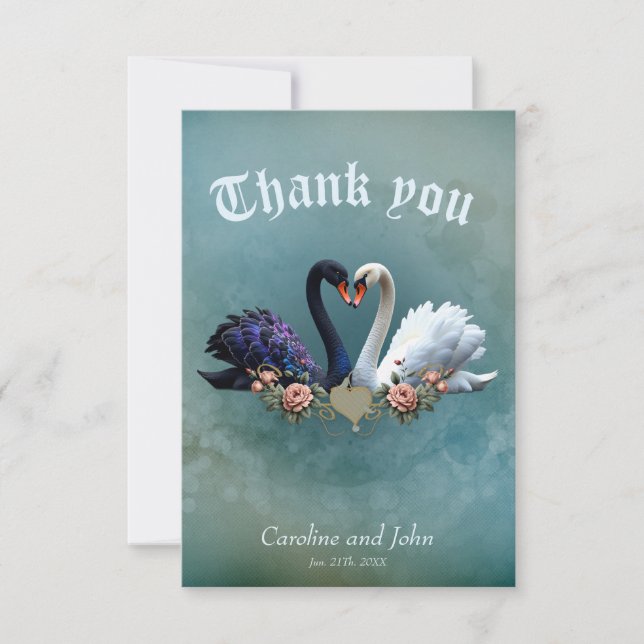 Externa Bond, Svarta och vita Svanar i Kärlek. Tack Kort (Framsida)