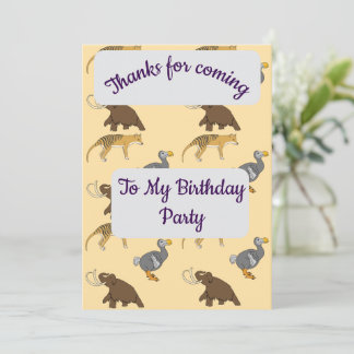 Extinct Animals Thank you Card Inbjudningar