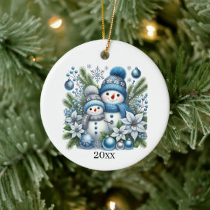 Extra år och meddelande om julhelgen i Snögubbe Julgransprydnad Keramik