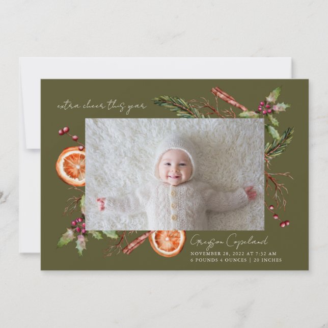 Extra Cheer Grönt Helgdag Baby Fotofödelse Meddelande (Framsida)