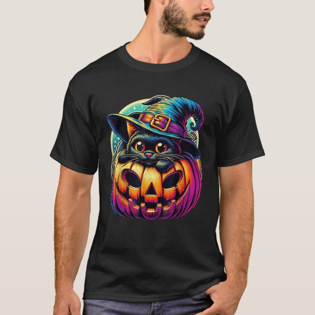 Extra Cute Cat Black med Witch Hat Pumpkin Cat Ha T Shirt (Framsida)