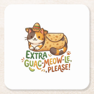 Extra Guac-Meow-Le Snälla Katt T-Shirt Underlägg Papper Kvadrat