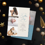 Extra Joy Photo Blue Helgdag Birth Notice Julkort<br><div class="desc">Presentera baby för världen i stil med detta minimalistiska födelsemärke i julhelg. Det går att redigera mallutrymmen för 4 bilder och 100 % text.</div>