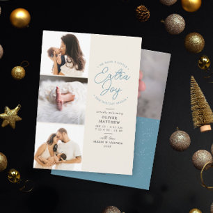 Extra Joy Photo Blue Helgdag Birth Notice Julkort