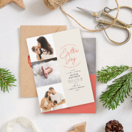Extra Joy Photo Red Helgdag Birth Notice Julkort