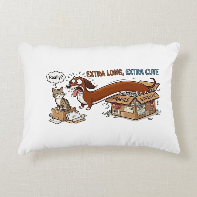 Extra Lång Extra Söt Dachshund Prydnadskudde (Framsidan)