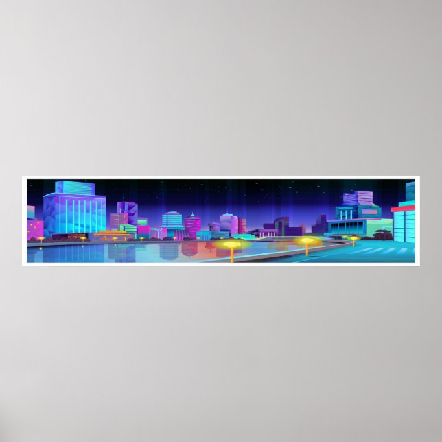 Extra Large City Night Scene Panoramic Art Poster (Framsidan)